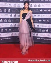 Carica l'immagine nel visualizzatore di Gallery, Asymmetric Morphine Fashion Black Midi Dress with pink bow skirt
