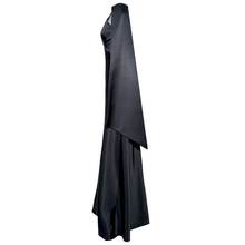 Load image into Gallery viewer, Black Satin Evening Gown with Structured Cape