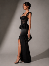 Загрузить изображение в средство просмотра галереи, Black French Lace Corset & Maxi Skirt Set