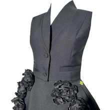 Load image into Gallery viewer, Black Vest and a Skirt set with Handcrafted Taffeta Flowers