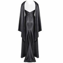 Load image into Gallery viewer, Black Satin Evening Gown with Structured Cape