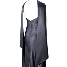 Load image into Gallery viewer, Black Satin Evening Gown with Structured Cape