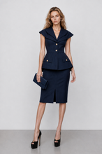 Load image into Gallery viewer, Structured Pinstripe Jacket & Skirt Set