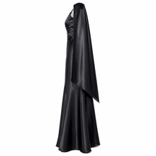 Load image into Gallery viewer, Black Satin Evening Gown with Structured Cape
