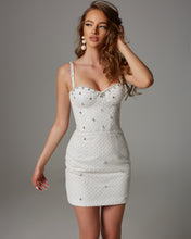 Load image into Gallery viewer, Hypnotized Pearl &amp; Crystal Bustier Mini Dress
