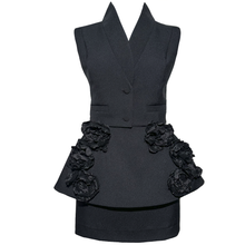 Load image into Gallery viewer, Black Vest and a Skirt set with Handcrafted Taffeta Flowers