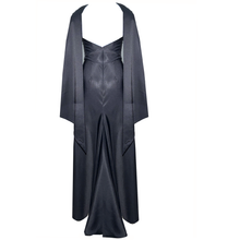 Load image into Gallery viewer, Black Satin Evening Gown with Structured Cape