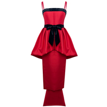 Load image into Gallery viewer, Taffeta Sculpted Peplum Red Dress