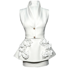 Load image into Gallery viewer, White Vest and a Skirt set with Handcrafted Taffeta Flowers