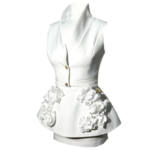 Load image into Gallery viewer, White Vest and a Skirt set with Handcrafted Taffeta Flowers