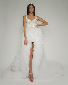 Swan Wedding Dress with gorgeous long veil skirt 
