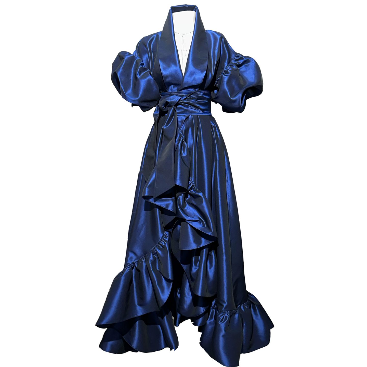 Royal Blue taffeta Kimono Gown