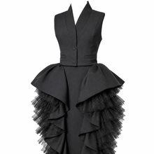 Load image into Gallery viewer, Black Taffeta Peplum set with Layered Ruffles
