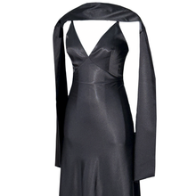 Load image into Gallery viewer, Black Satin Evening Gown with Structured Cape
