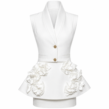 Carica l'immagine nel visualizzatore di Gallery, White Vest and a Skirt set with Handcrafted Taffeta Flowers
