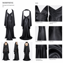 Load image into Gallery viewer, Black Satin Evening Gown with Structured Cape
