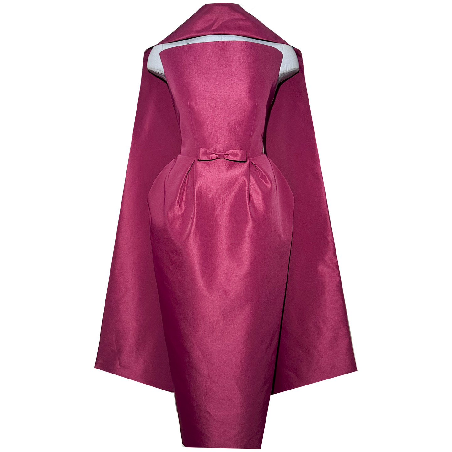 Fuchsia Taffeta Gown with Architectural Cape