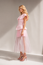 Load image into Gallery viewer, Crystal Peplum Blazer &amp; Crystal Mesh Skirt Set
