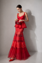 Загрузить изображение в средство просмотра галереи, Red French Lace Peplum Gown
