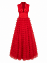 Load image into Gallery viewer, Red Tulle Skirt &amp; Sleeveless Blazer Set
