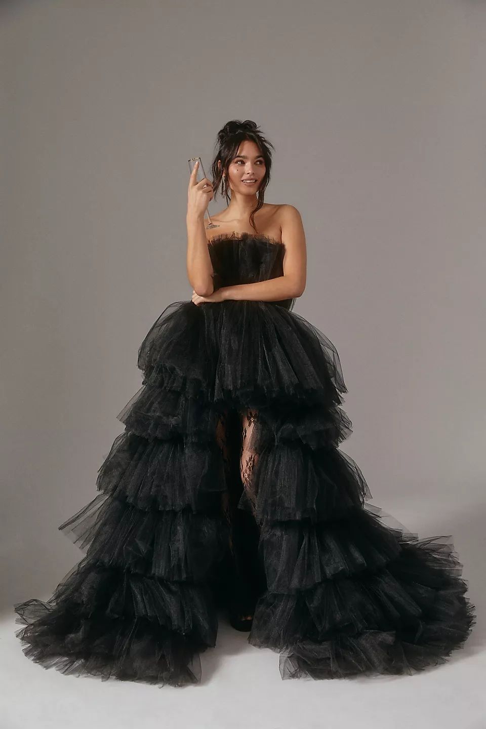 Lola Strapless Tulle Tiered High-Low Gown Morphine Fashion Lola Strapless Tulle Tiered High-Low Gown Morphine Fashion