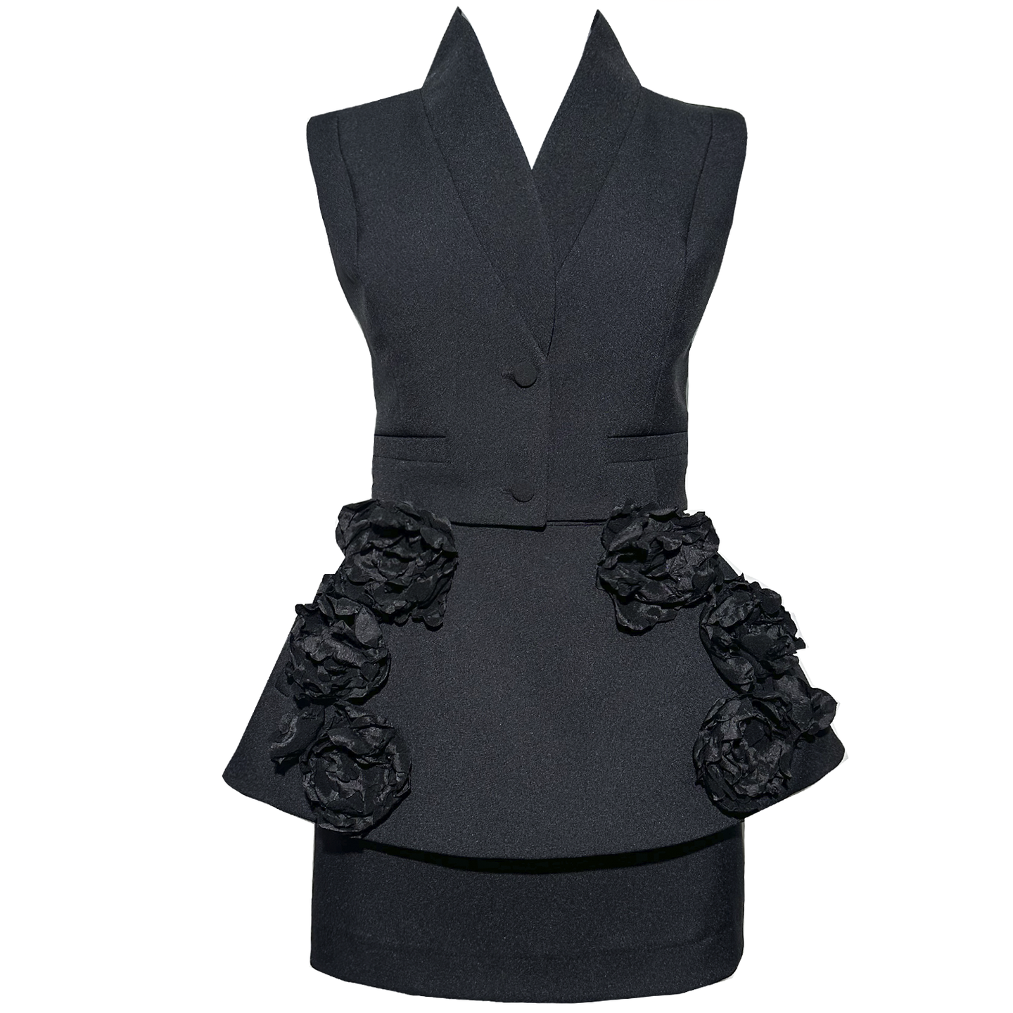 Black Vest and a Skirt set with Handcrafted Taffeta Flowers