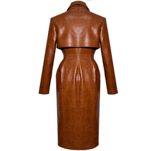 Load image into Gallery viewer, Croco Embossed Cognac Trench Coat
