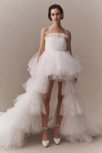 Lola Strapless Tulle Tiered High-Low Wedding Gown