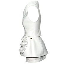Load image into Gallery viewer, White Vest and a Skirt set with Handcrafted Taffeta Flowers
