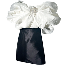 Load image into Gallery viewer, Taffeta Sculptural Dress with Pearp Brooch
