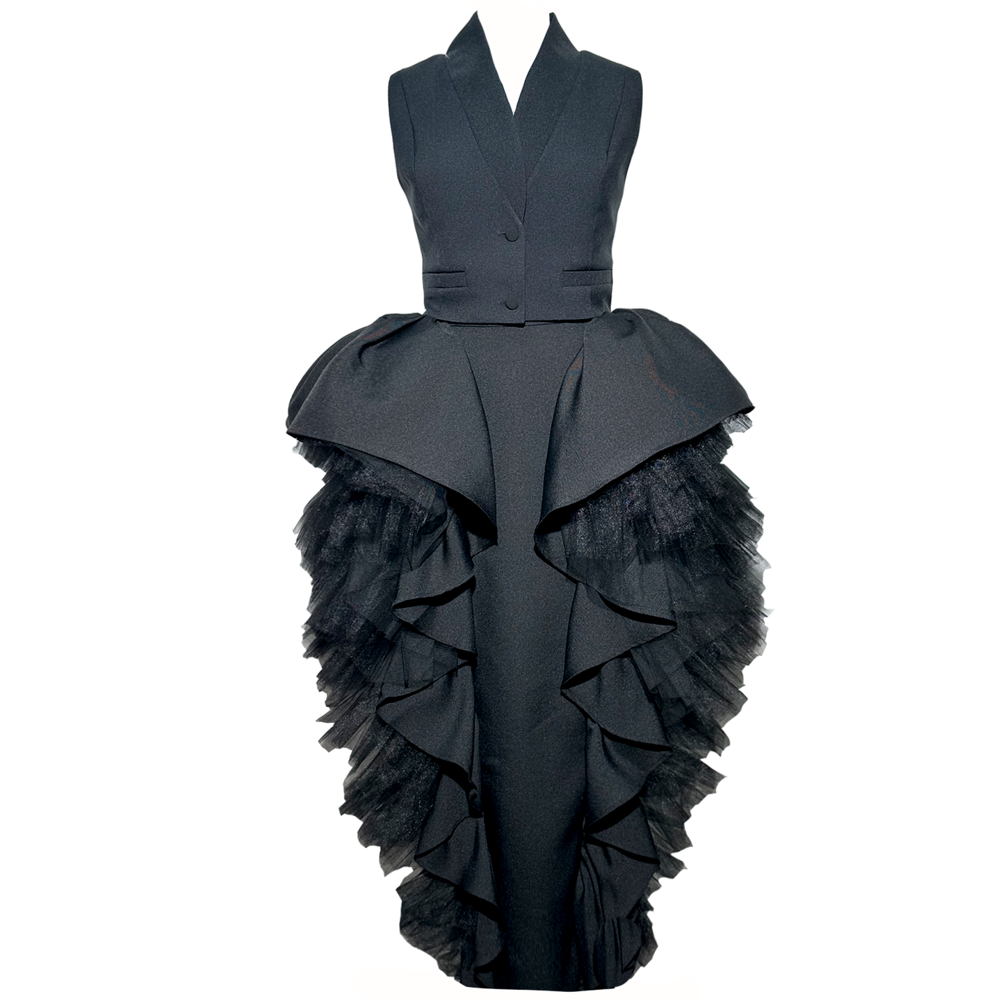 Black Taffeta Peplum set with Layered Ruffles
