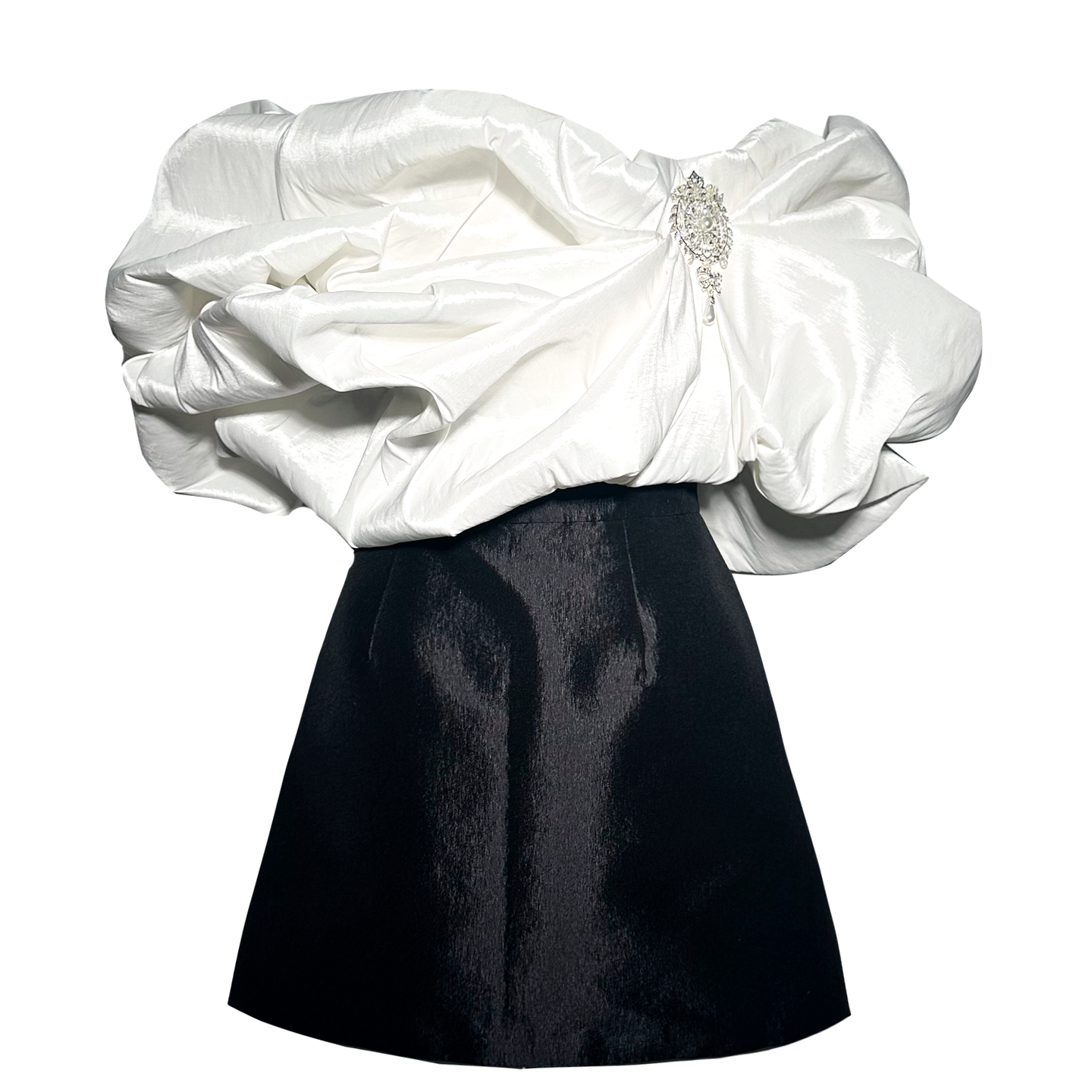 Taffeta Sculptural Dress with Pearp Brooch